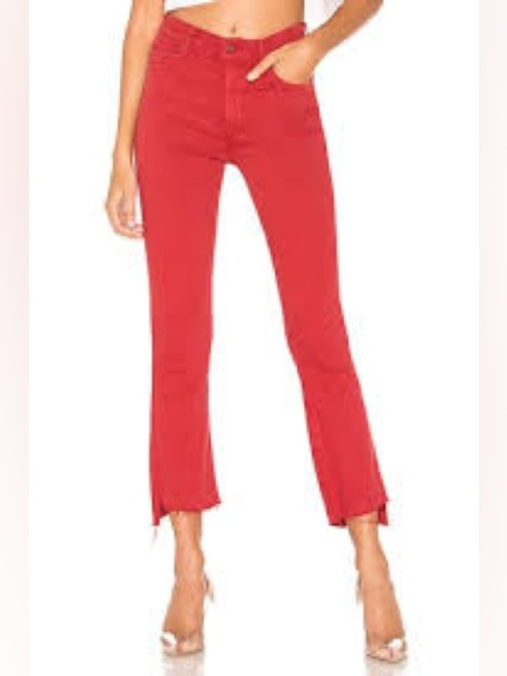 MOTHER Red Frayed Hem Jeans